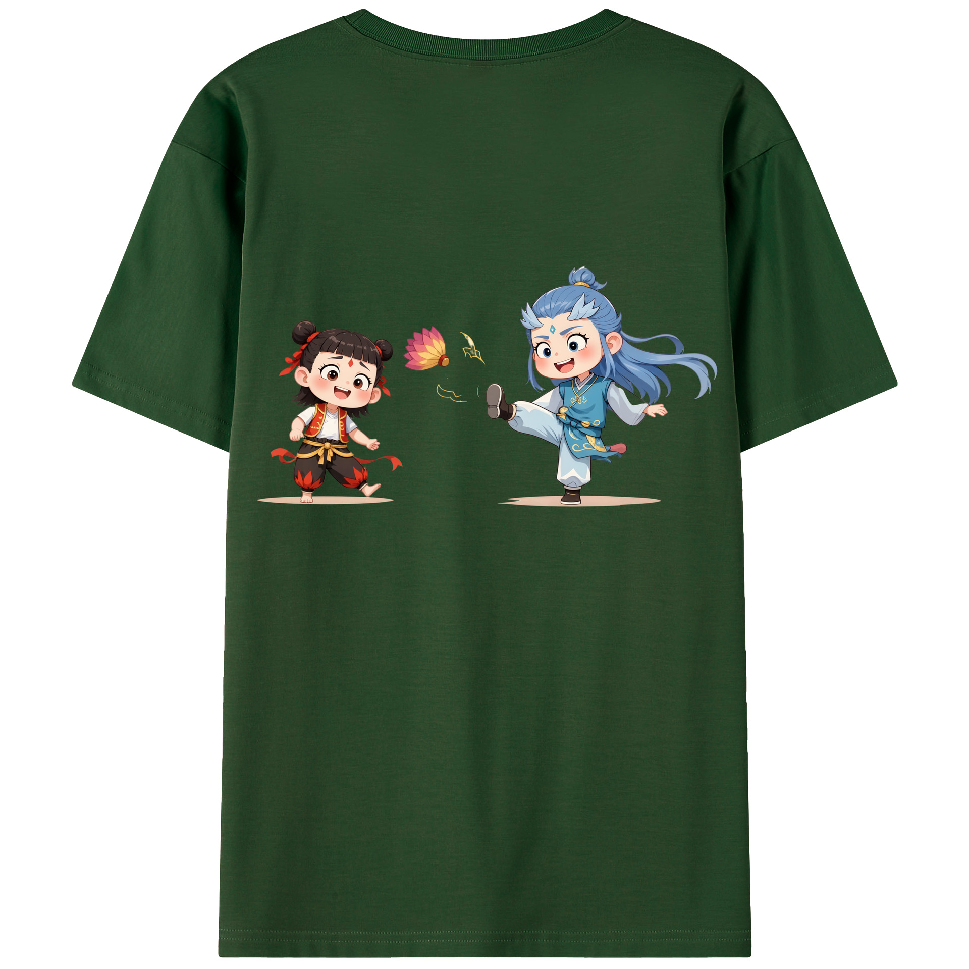 （画像用） Ne Zha 2 ナタ 魔童の大暴れ 綿100％半袖Tシャツ（背面プリント）